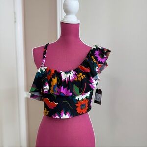 Sea Angel Women's One Shoulder Ruffle Swim top, Plus Size Bikini Top, Floral, 1X